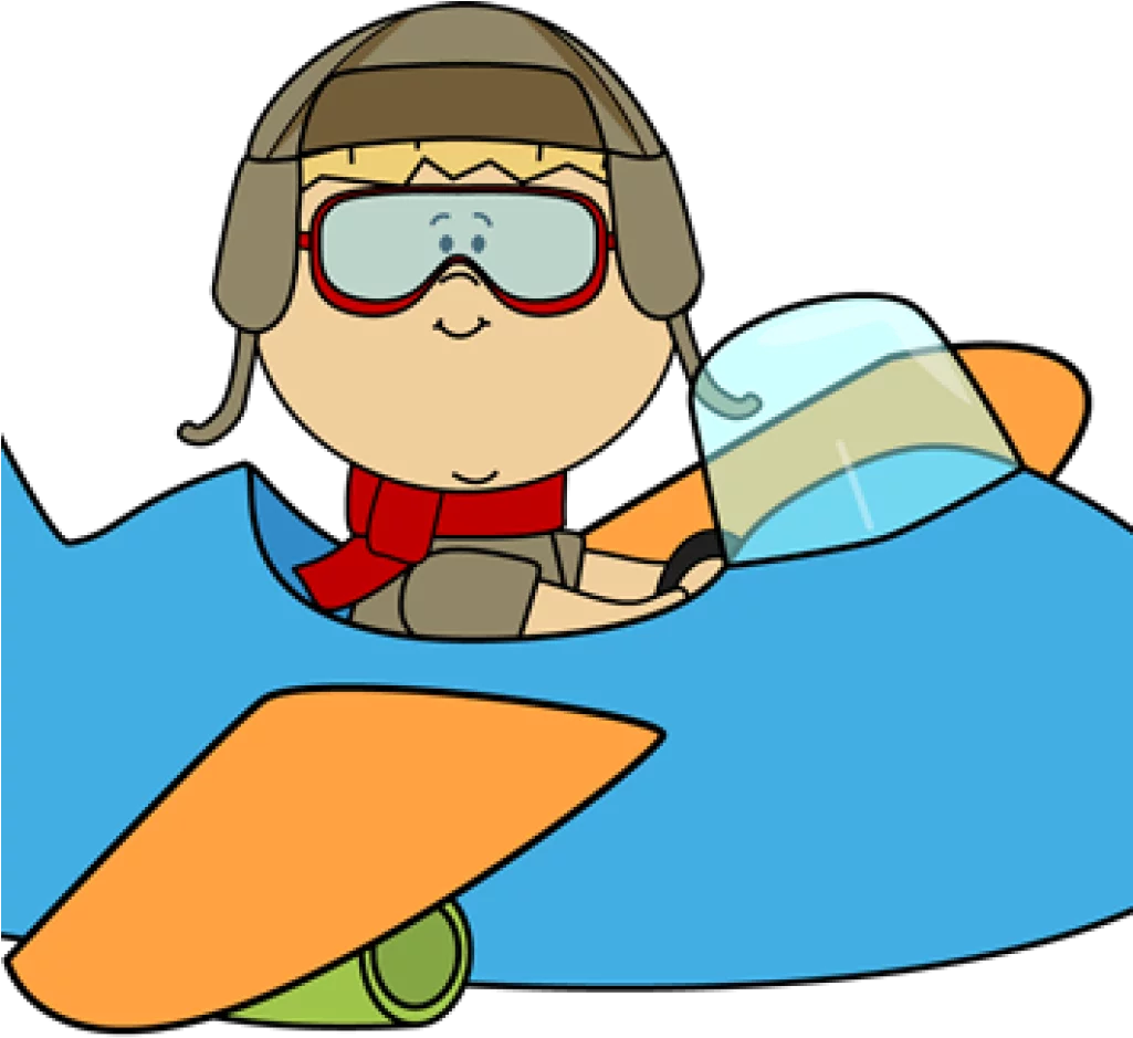 Adorable Cartoon Pilot Child Flying Blue Airplane Adventure Clipart