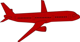 Bright Red Commercial Passenger Airplane Silhouette in Simple Clipart Style for Transportation Graphics