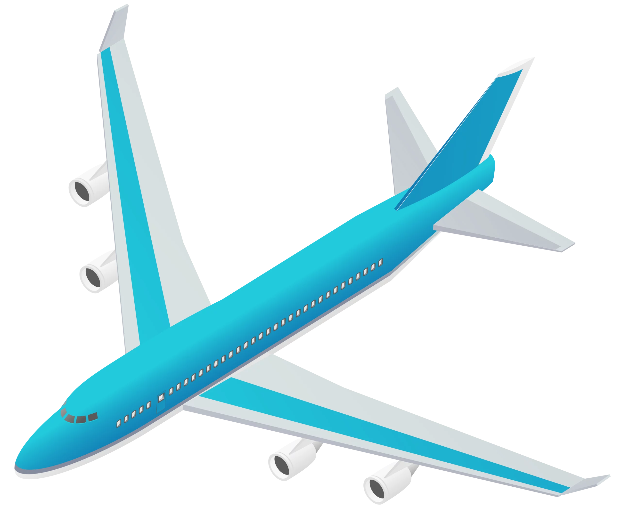 Bright Turquoise Commercial Passenger Airplane in Flight Transportation Clipart