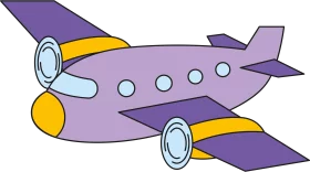 Cartoon Purple and Yellow Propeller Airplane Clipart for Children's Education