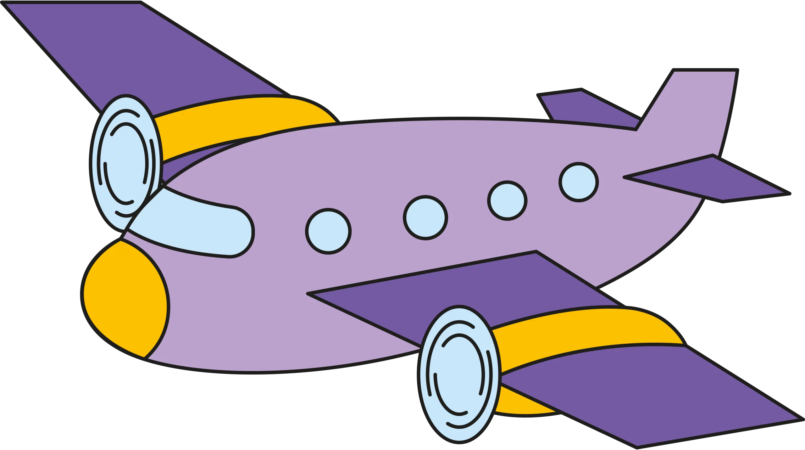 Cartoon Purple and Yellow Propeller Airplane Clipart for Children's Education