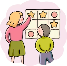 Colorful Classroom Reward System with Teacher and Student Clipart Illustration