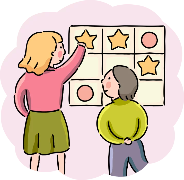 Colorful Classroom Reward System with Teacher and Student Clipart Illustration