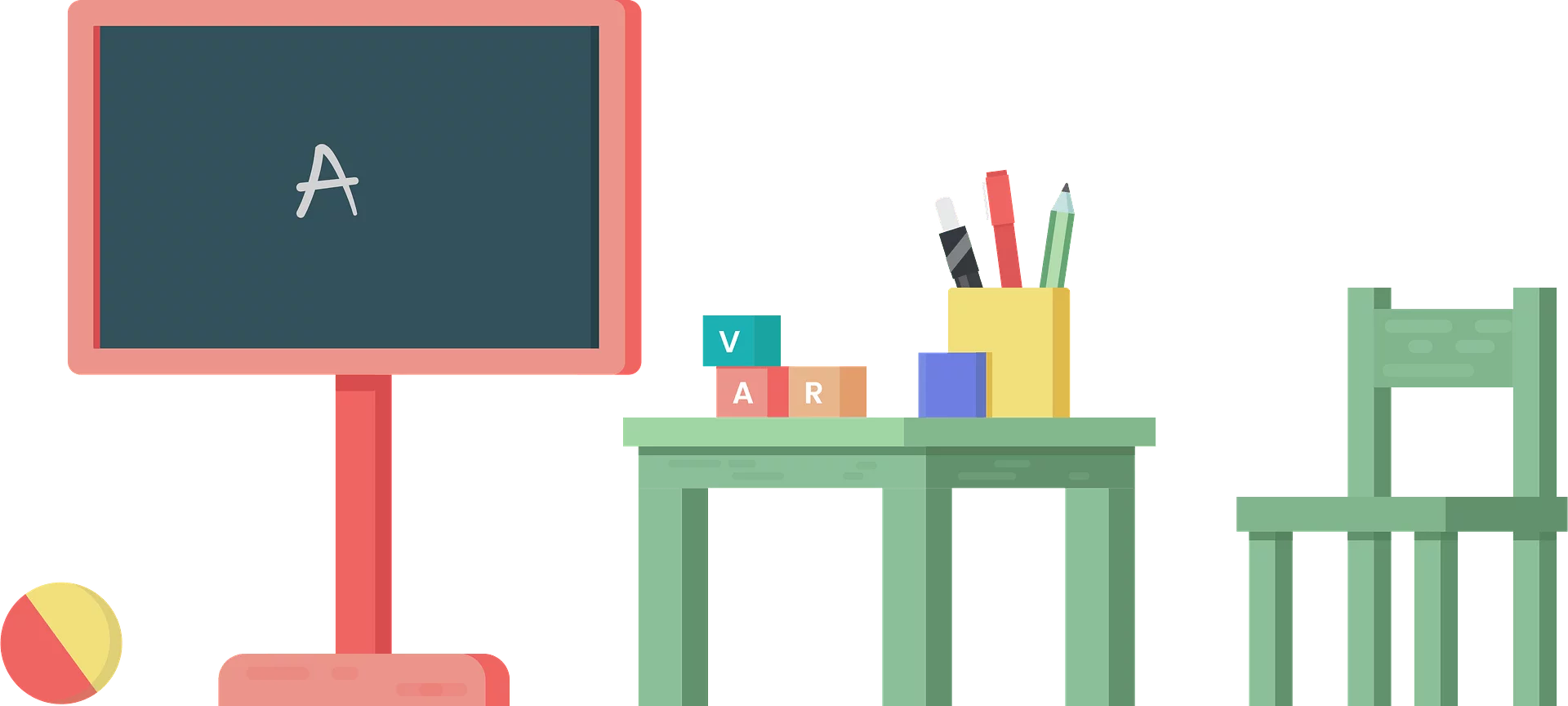 Colorful Elementary Classroom Setup with Chalkboard and Desk Clipart Illustration