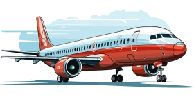 Commercial Orange and White Passenger Jet Aircraft with Blue Stripes Clipart Illustration