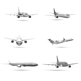 Commercial Passenger Aircraft Clipart Collection: Aviation Transportation Fleet Views