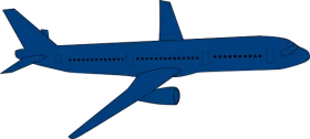 Dark Blue Commercial Passenger Airplane Transportation Silhouette Side View Clipart