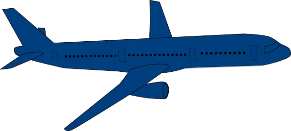 Dark Blue Commercial Passenger Airplane Transportation Silhouette Side View Clipart