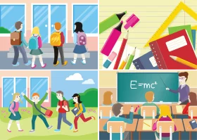 Educational School Environment and Learning Activities Colorful Clipart Collection