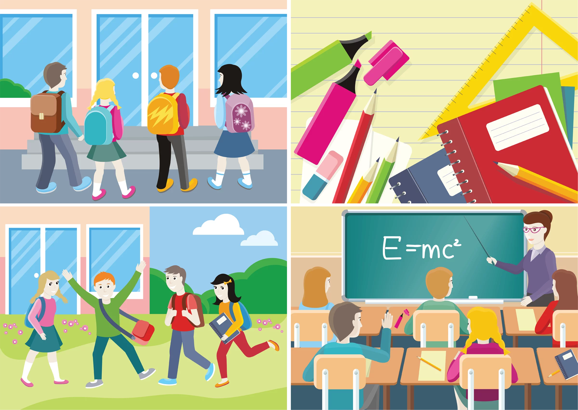 Educational School Environment and Learning Activities Colorful Clipart Collection