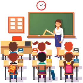 Elementary Classroom Learning Scene with Teacher and Students Clipart Illustration