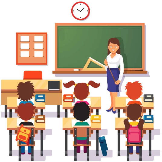 Elementary Classroom Learning Scene with Teacher and Students Clipart Illustration