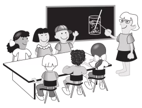 Elementary School Classroom Learning Environment with Teacher and Students Clipart