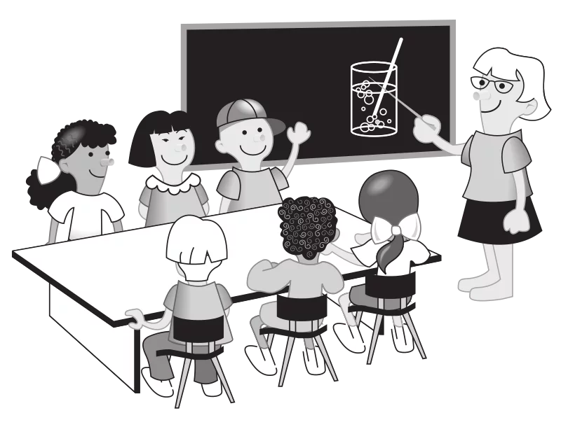 Elementary School Classroom Learning Environment with Teacher and Students Clipart