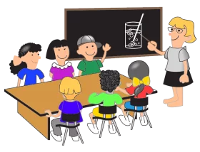 Elementary School Classroom Science Experiment with Teacher and Students Clipart