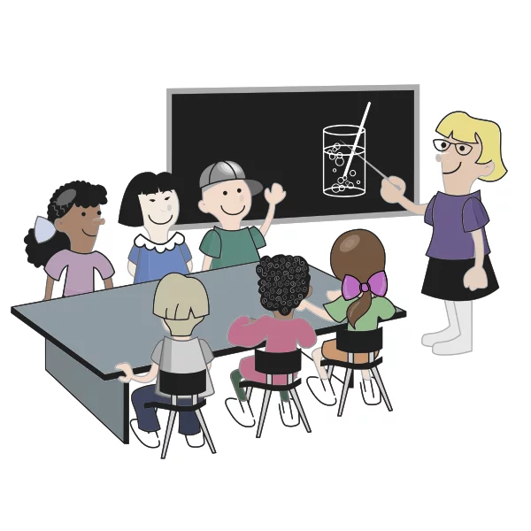 Elementary School Classroom with Teacher and Students Learning Science Clipart