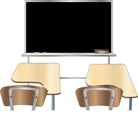 Empty Classroom with Two Desks and Blank Screen Clipart Illustration