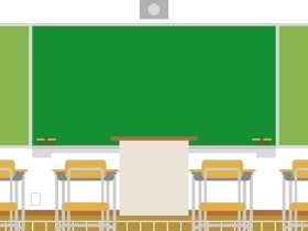 Empty Elementary School Classroom with Green Chalkboard Educational Clipart