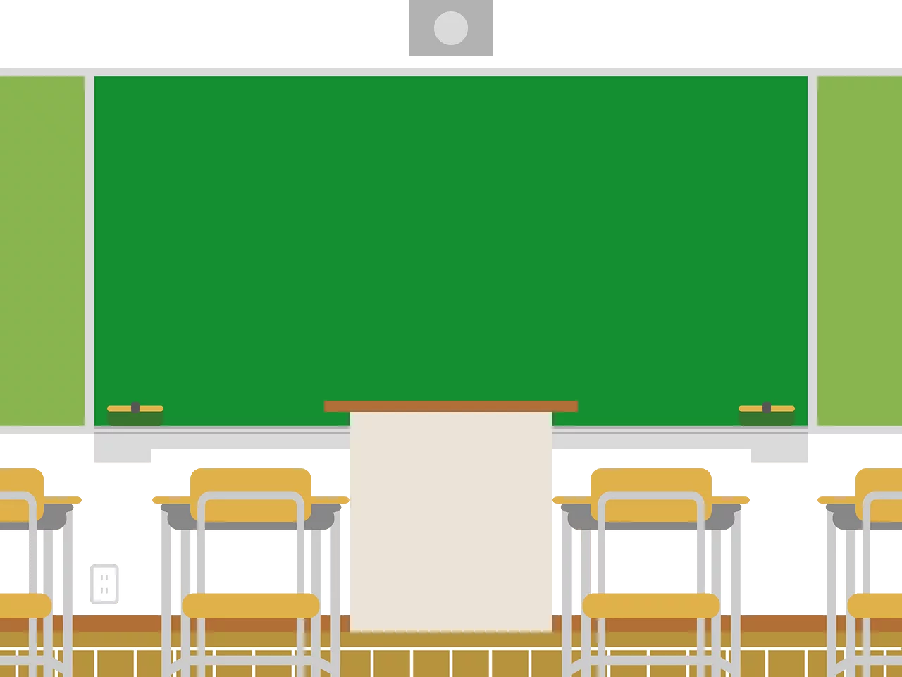 Empty Elementary School Classroom with Green Chalkboard Educational Clipart