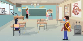 Empty Elementary School Classroom with Teacher and Student Clipart Scene