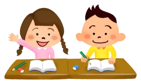 Happy Elementary School Children Learning Together at Desk Clipart Illustration