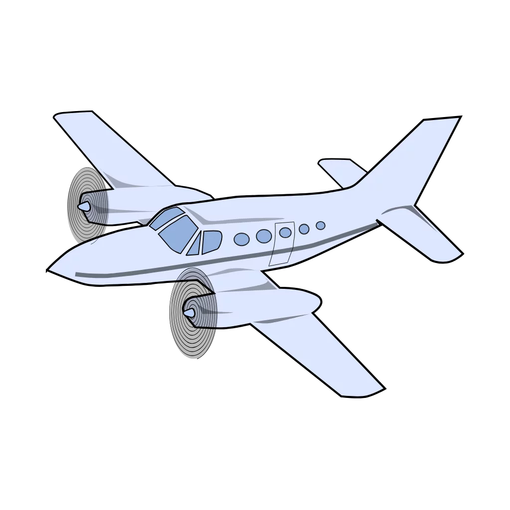 Light Blue Twin-Engine Private Airplane Clipart with Detailed Aircraft Design