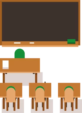 Minimalist Classroom Setup with Brown Desks and Chalkboard Clipart Illustration