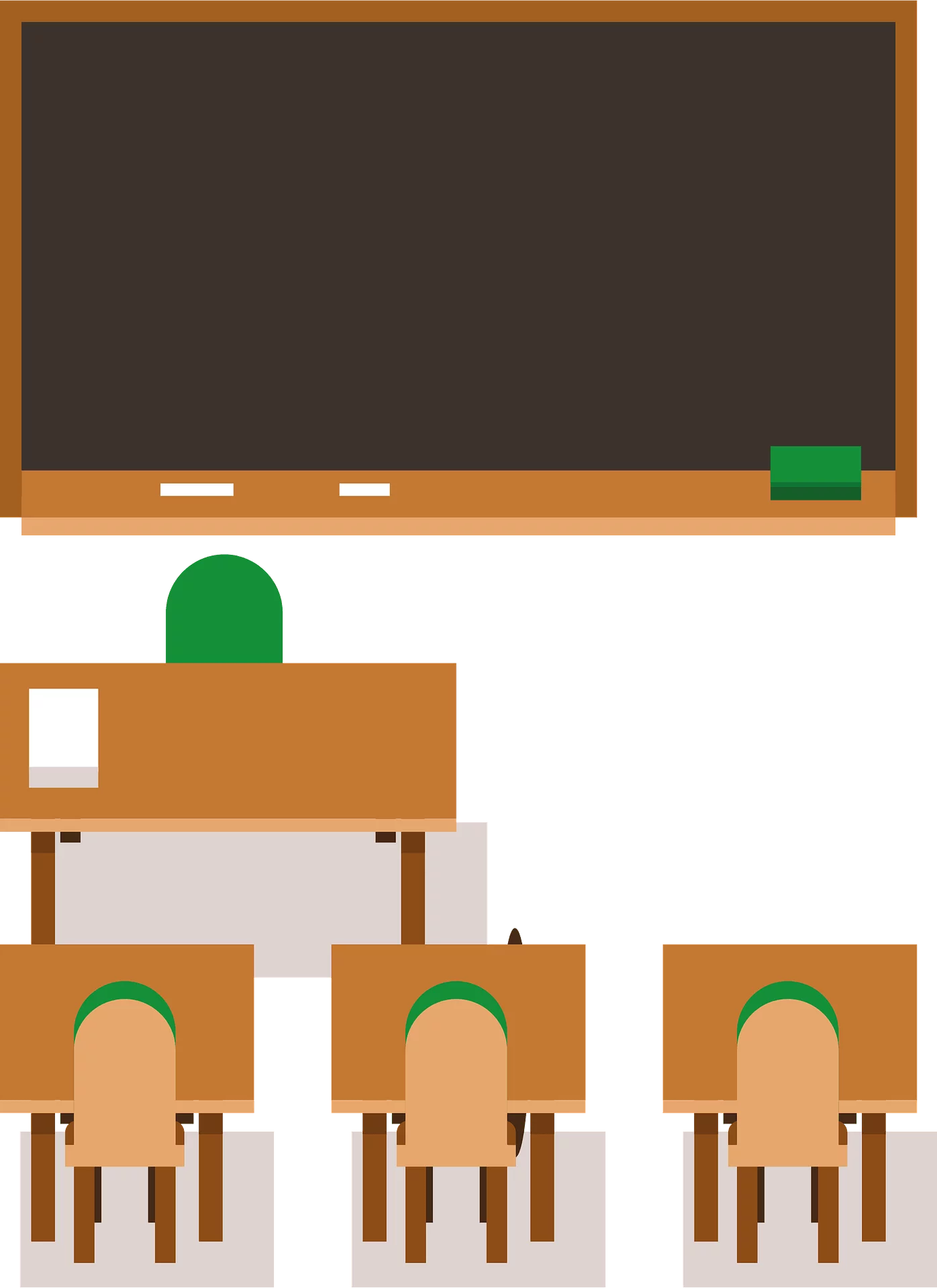 Minimalist Classroom Setup with Brown Desks and Chalkboard Clipart Illustration