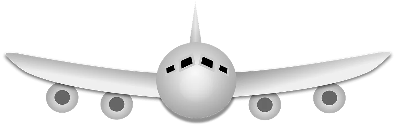 Modern Commercial Passenger Aircraft with Four Engines - Stylized White Airplane Clipart