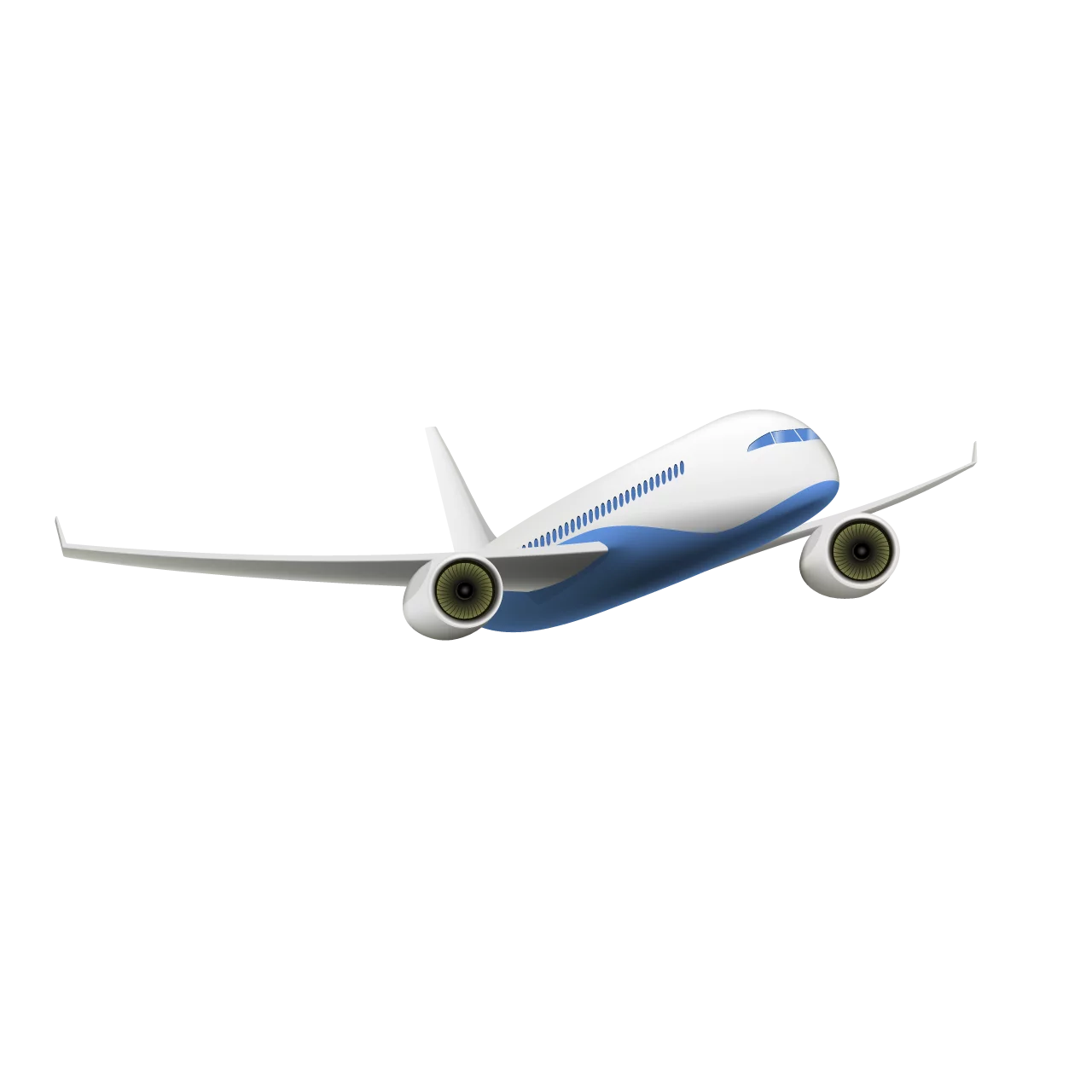 Modern White and Blue Commercial Passenger Airplane Clipart Illustration