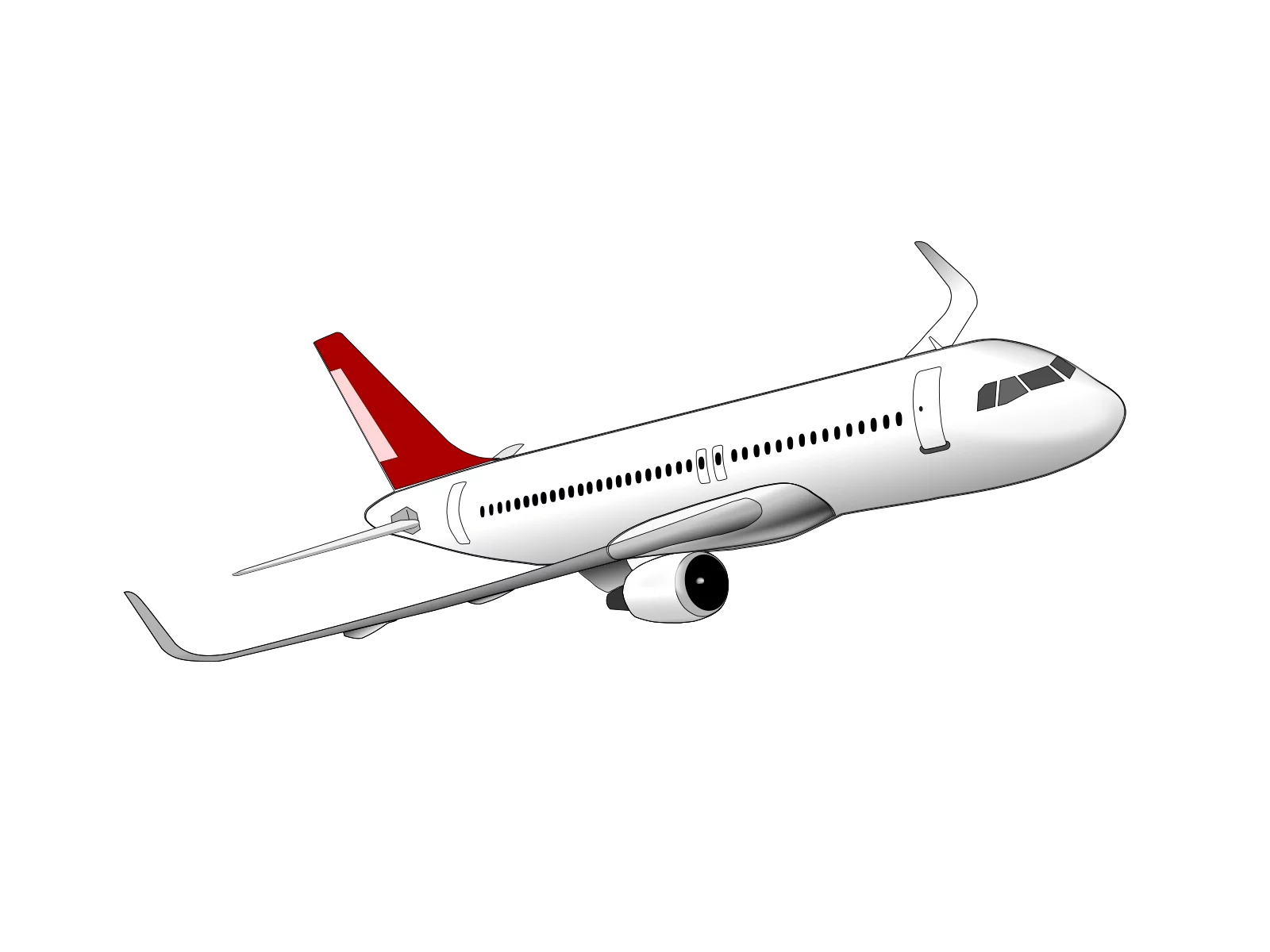 Modern White Passenger Aircraft with Red Tail Fin - Commercial Airplane Clipart