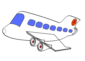 Simple Blue and White Passenger Airplane with Red Tail Clipart Illustration