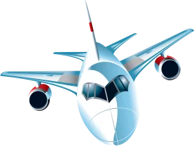 Sleek Blue Commercial Jet Airplane Clipart with Stylized Modern Aircraft Design