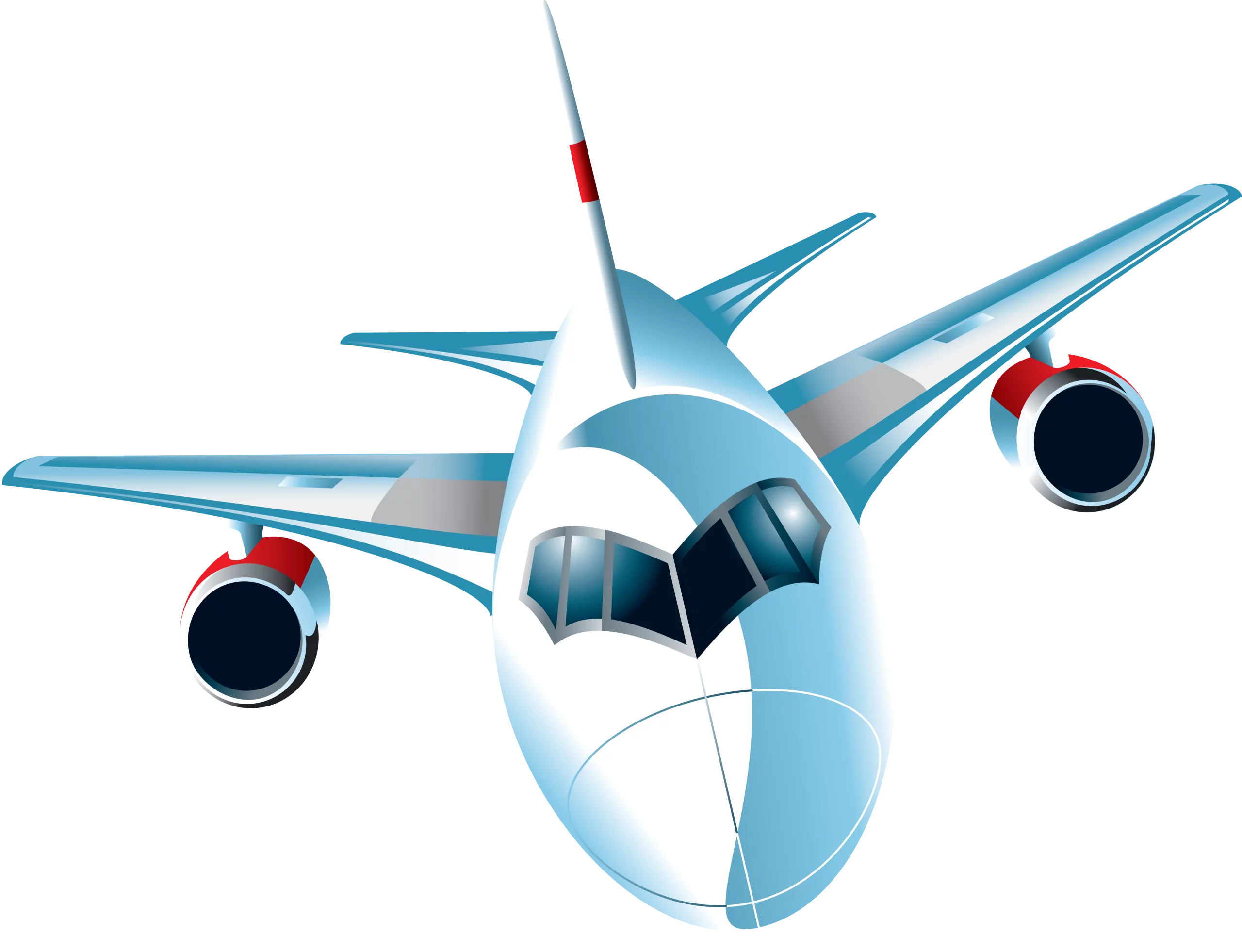 Sleek Blue Commercial Jet Airplane Clipart with Stylized Modern Aircraft Design