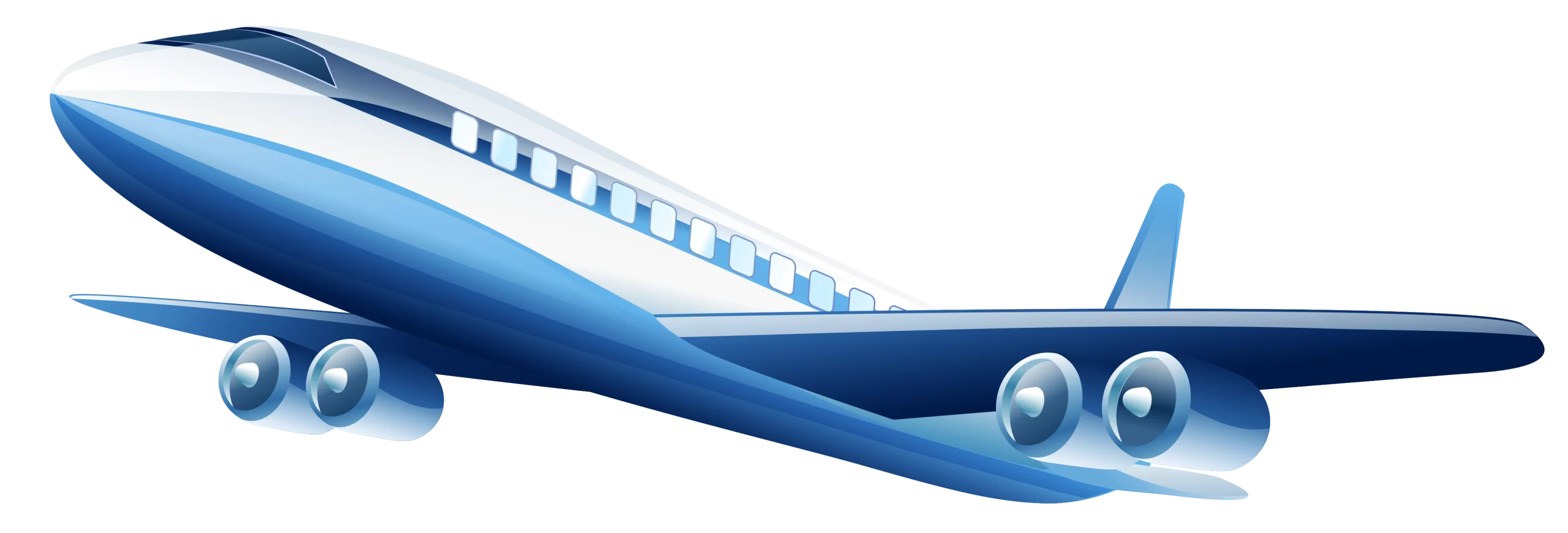 Sleek Blue Commercial Passenger Airplane Transportation Clipart with Shiny Finish