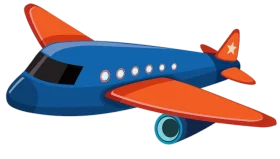 Vibrant Blue and Orange Toy Airplane with Minimalist Design Style Clipart Illustration