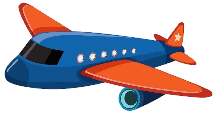 Vibrant Blue and Orange Toy Airplane with Minimalist Design Style Clipart Illustration