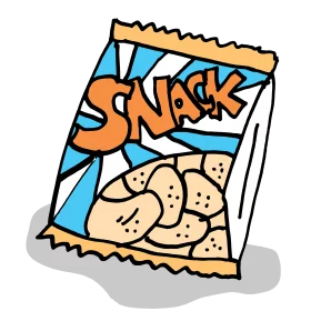 Cartoon Style Snack Bag with Crunchy Potato Chips Inside - Food Pouch Clipart