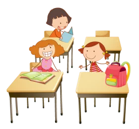 Cheerful Elementary School Students Learning in Classroom Education Clipart