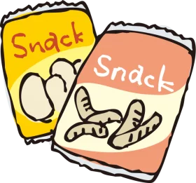 Colorful Cartoon Snack Bags with Peanuts and Potato Chips Illustration Clipart