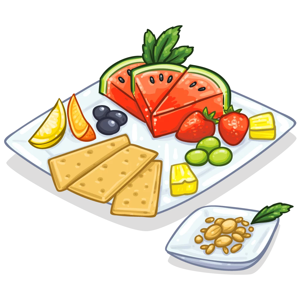 Colorful Fresh Fruit Platter with Crackers and Nuts Healthy Snack Clipart