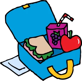 Colorful School Lunch Box with Sandwich, Juice and Apple Clipart Illustration