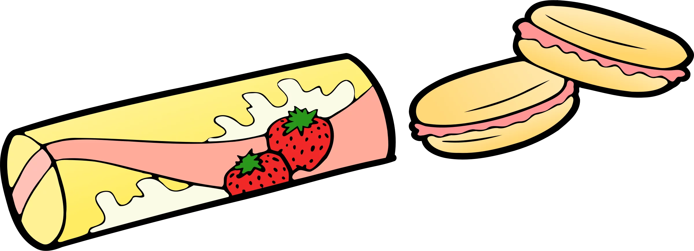 Colorful Strawberry Crepe Dessert with Macaroons Illustration Clipart