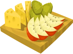 Delicious Wooden Cheese Board with Swiss Cheese and Fruit Slices Clipart