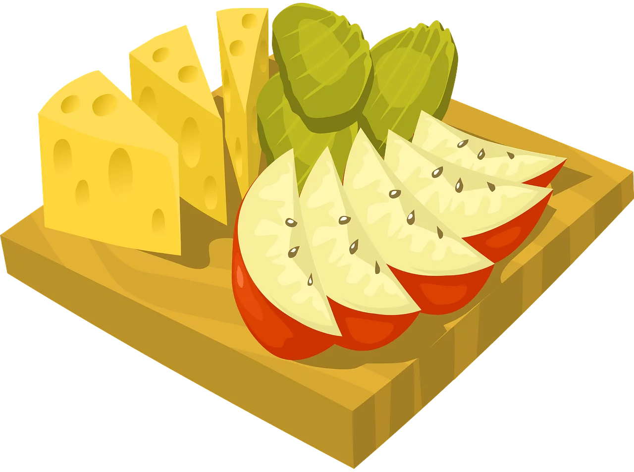 Delicious Wooden Cheese Board with Swiss Cheese and Fruit Slices Clipart