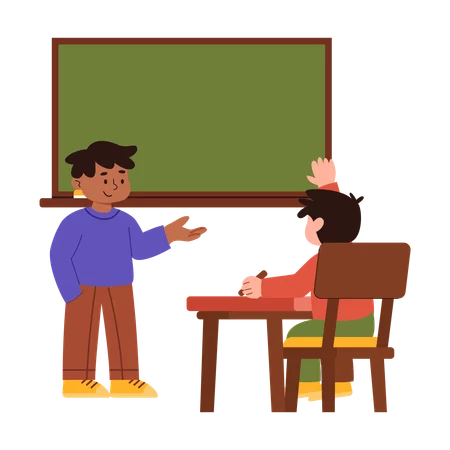 Educational Classroom Teaching Moment with Student and Teacher Clipart Illustration