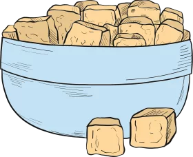 Hand-Drawn Bowl of Golden Brown Sugar Cubes - Sweet Ingredients Clipart