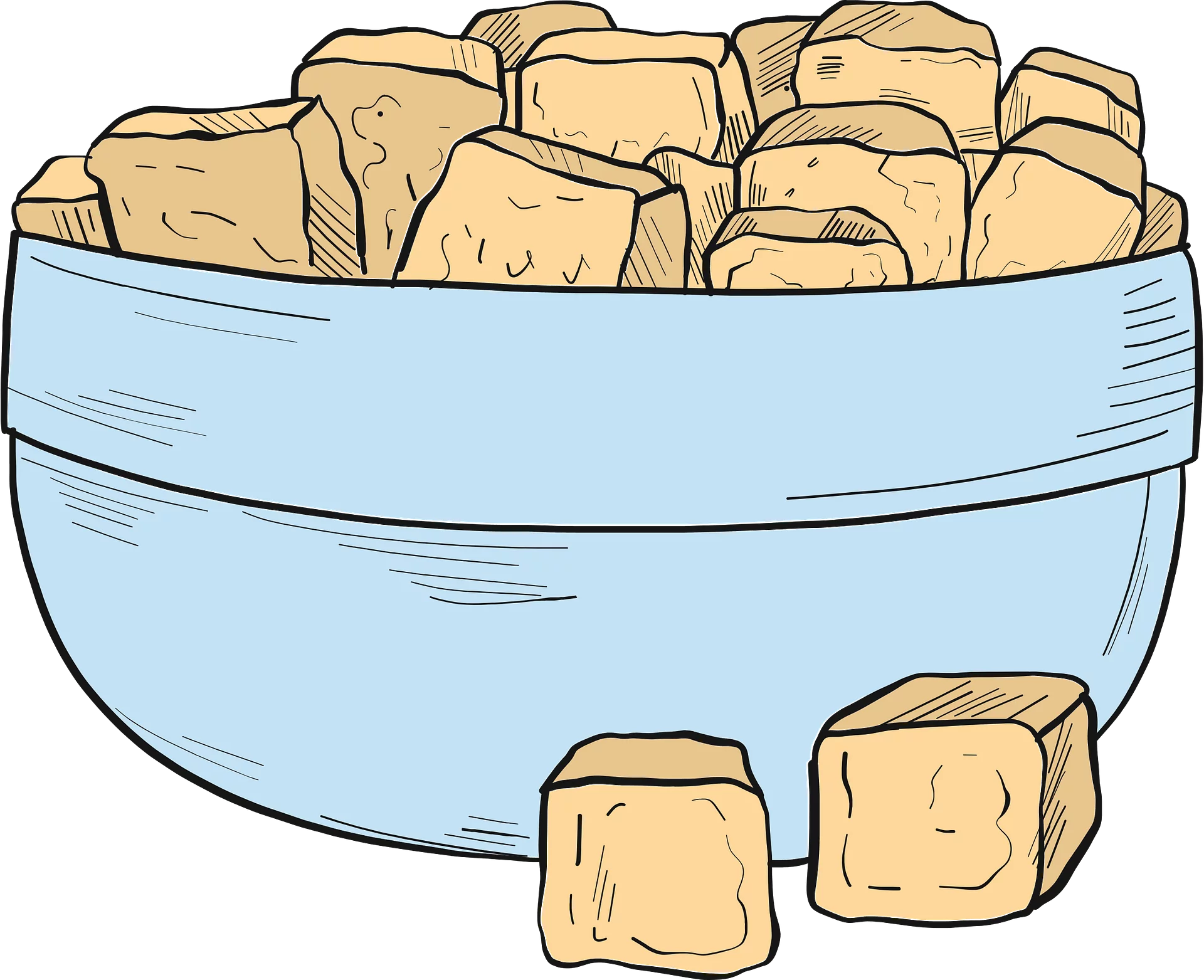 Hand-Drawn Bowl of Golden Brown Sugar Cubes - Sweet Ingredients Clipart