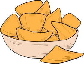 Hand-Drawn Golden Tortilla Chips in Bowl Traditional Mexican Snack Clipart