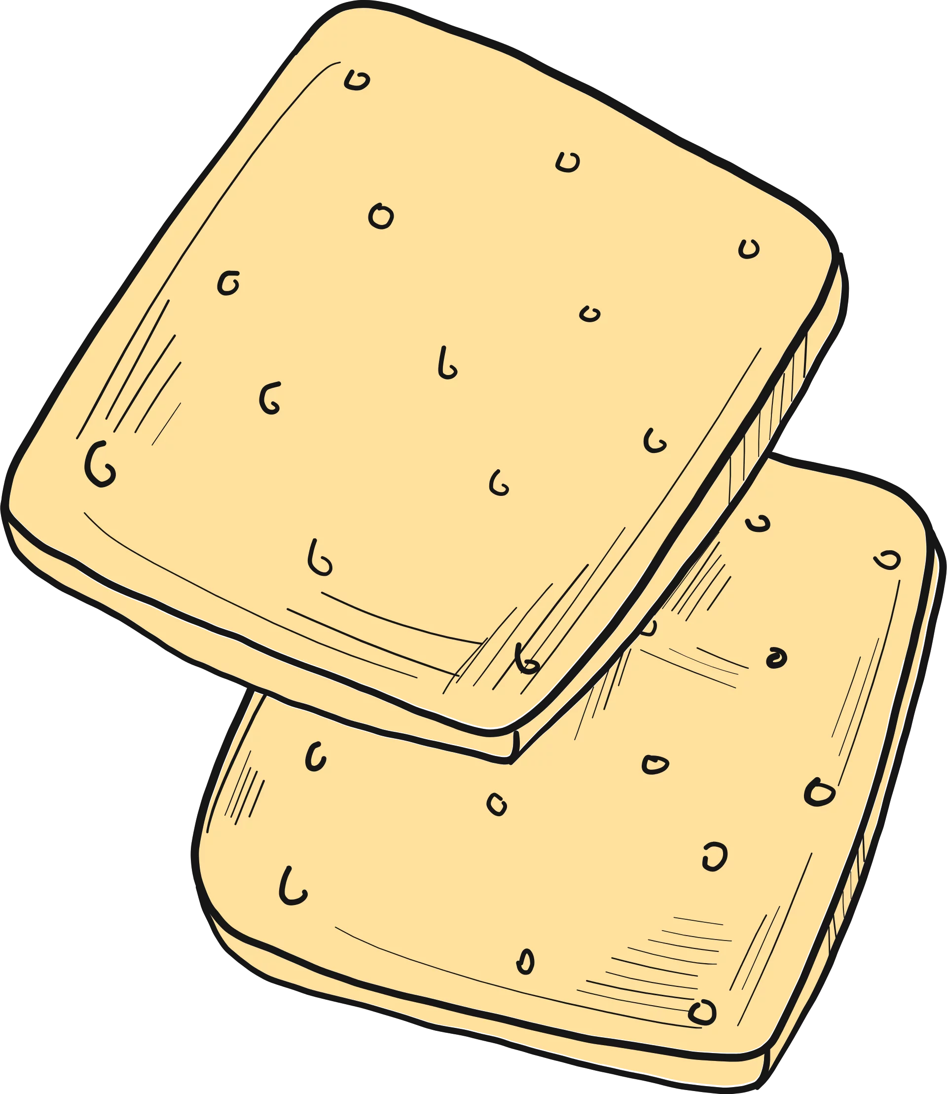 Hand-Drawn Yellow Square Crackers with Holes Illustration Clipart Food